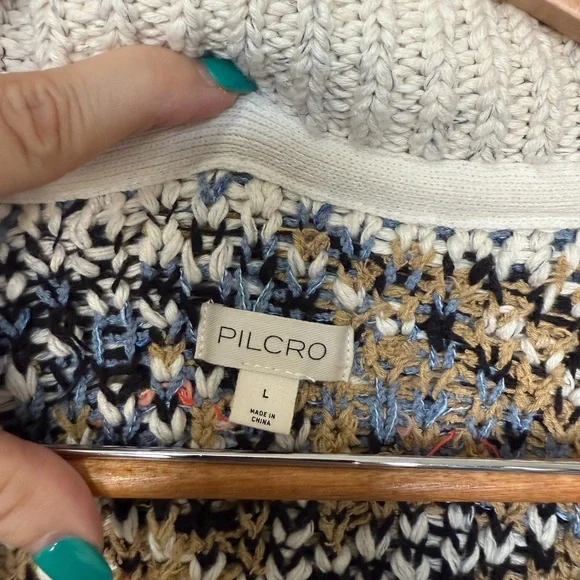 Pilcro Cream Multicolor Patterned Cotton Cardigan with collar cropped NWT Sz L - Picture 4 of 12